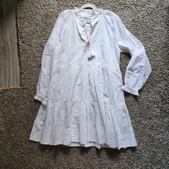 Roller RabbitJanni Tie V-Neck Long Sleeve Ruffle Cuff Waistless Tiered Dress - Picture 10 of 16